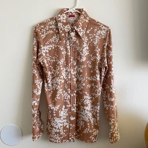 Vintage Floral Print Poly Button Down